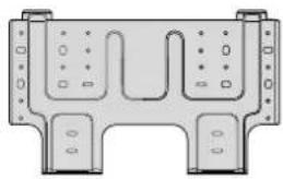 Technical diagram of a mechanical housing or enclosure with internal components and mounting holes (no text or symbols)