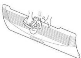 Line drawing of a hand cleaning a curved surface with a cloth (no text or symbols)
