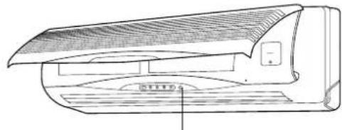 Line drawing of a car air conditioner unit with ventilation duct and fan (no text or symbols)