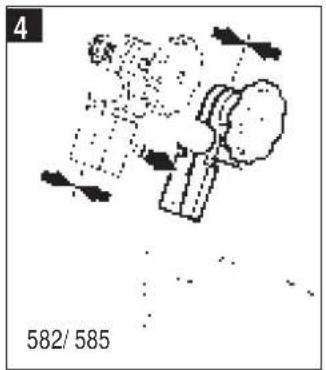 Diagram of a mechanical or electrical component with arrows indicating motion, labeled '582/585' at bottom (no readable text or symbols)