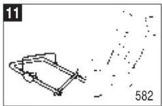 Simple line drawing of a boat with a speedometer and dotted trajectory lines (no text or symbols)