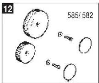 Diagram of mechanical parts with numbered labels (12, 585/582), no readable text or symbols beyond labels