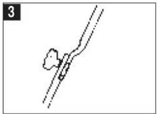 Simple line drawing of a hand holding a small object near two parallel lines (no text or symbols)