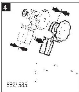 Diagram of a spacecraft with labeled components and numerical value 582/585 (no readable text or symbols beyond labels)