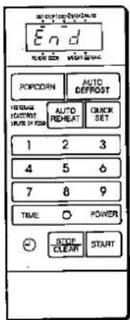 Start/Stop/Stop End POPCORN AUTO DEFROST RESUME CABOTURE DRUM OF FLOW AUTO REHEAT QUICK SET 1 2 3 4 5 6 7 8 9 TIME ○ POWER STOP CLEAR START
