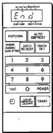 End POP CORN AUTO DEFROST 1 2 3 4 5 6 7 8 9 TIME POWER STOP CLEAR START