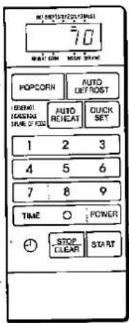 NEW STOP/ORDER/ORDER 70 WHUST COM MORE THAN POPCORN AUTO DETROST GENERAL REBEAST AUTO DETROST AUTO REEAT QUICK SET 1 2 3 4 5 6 7 8 9 TIME POWER STOP CLEAR START