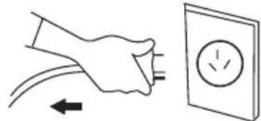 Illustration of a hand holding an electrical plug next to an open electrical outlet (no text or symbols)