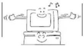 Cartoon illustration of a smiling computer with arms and legs, no text or symbols present