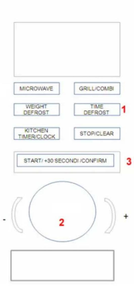 MICROWAVE GRILL/COMBI WEIGHT DEFROST TIME DEFROST KITCHEN TIMER/CLOCK STOP/CLEAR START/+30 SECONDI/CONFIRM 2 +