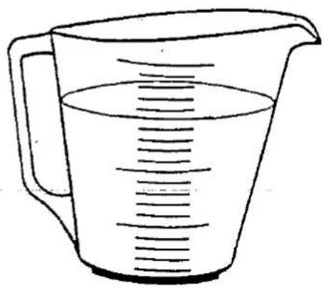 Line drawing of a measuring cup with liquid level marked (no text or symbols)