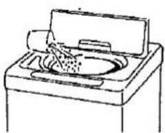 Simple line drawing of a washing machine with a lid and outlet (no text or symbols)