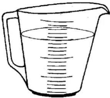 Line drawing of a measuring cup with liquid level marked (no text or symbols)