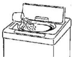 Simple line drawing of a washing machine with a lid and outlet (no text or symbols)