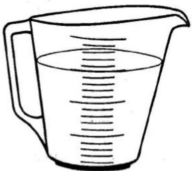Line drawing of a measuring cup with liquid level marked (no text or symbols)