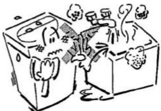 Cartoon illustration of two washing machines with steam rising from them (no text or symbols)