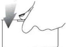 Simple line drawing of a hand pressing down with a downward arrow, no text or symbols present