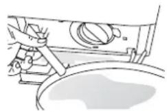 Line drawing of a hand operating a mechanical switch or lever system (no text or symbols visible)