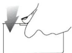 Simple line drawing of a hand pressing down with a downward arrow, no text or symbols present.