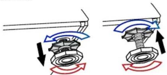 Mechanical assembly diagram showing two configurations with rotating components and directional arrows.