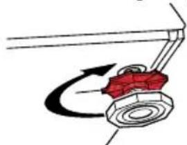 Diagram showing a mechanical component with a red block and rotating arrow.