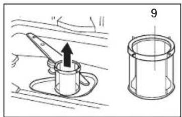 Technical diagram showing a mechanical assembly with an arrow indicating direction and a labeled component '9'.