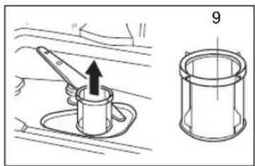 Technical diagram showing a mechanical assembly with an arrow indicating direction and a labeled component '9'