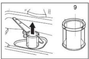 Technical diagram showing a mechanical assembly with an arrow indicating direction and a numbered component labeled '9'.