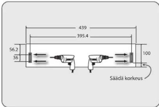 Mitat: 439, 395.4, 56.2, 36, 100. Säädä korkeus.