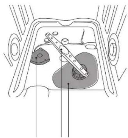 Technical line drawing of a mechanical assembly inside a vehicle frame (no text or symbols).
