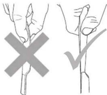 Illustration showing two hand positions: one with a cross symbol, the other with a checkmark (no text or symbols present)