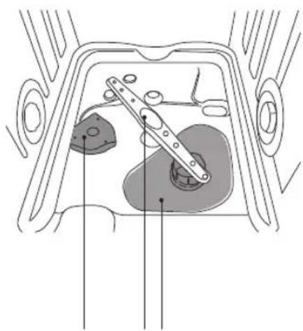 Technical line drawing of a mechanical assembly inside a vehicle frame (no text or symbols)