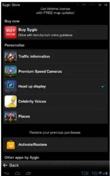 Sygic Store Get lifetime license with FREE mup updates! Buy now BUY NOW Buy Sygic Drive with turn-by-turn voice guidance Personalize Traffic information Premium Speed Cameras Head up display Celebrity Voices Places Restore your previous purchases Activate/Restore Other apps by Sygic Back
