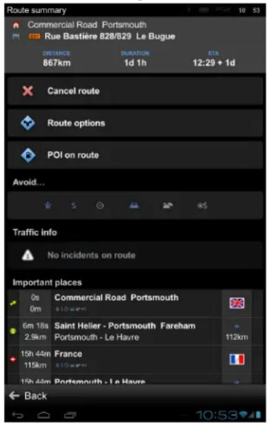 Route summary Commercial Road Portsmouth Rue Bastière 828/829 Le Bugue DISTANCE DURATION STA 867km 1d 1h 12:29 + 1d Cancel route Route options POI on route Avoid... Traffic info No incidents on route Important places Os Commercial Road Portsmouth 0m 6m 18a Saint Helier - Portsmouth Fareham 2.9km Por…