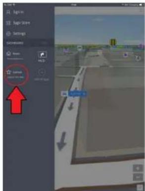 Screenshot of a 3D navigation software interface showing a red arrow pointing to a vehicle image with directional arrows.