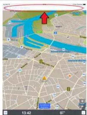 Mobile phone screenshot showing a map with location markers, a red arrow indicating a location, and timestamp 13:42.