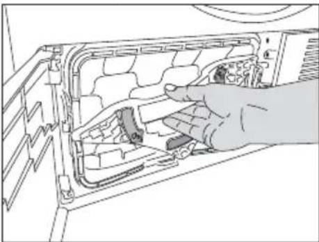 Illustration of a hand inserting a component into a computer drive (no text or symbols visible).