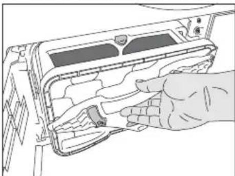 Illustration of a hand inserting a component into a device casing (no text or symbols visible).