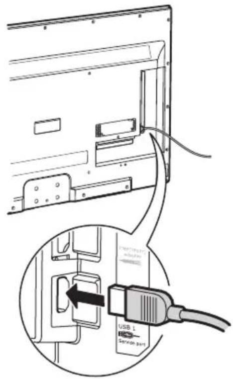 Diagram showing connection between a computer monitor and a USB port, with an inset highlighting the USB port's internal structure.