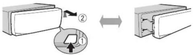 Diagram illustrating a device's internal structure transformation, showing a component labeled ① and an arrow indicating assembly or alignment.