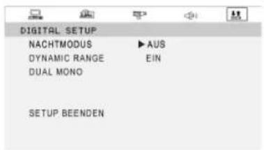 DIGITAL SETUP NACHTMODUS ▶AUS DYNAMIC RANGE EIN DUAL MONO SETUP.BEENDEN