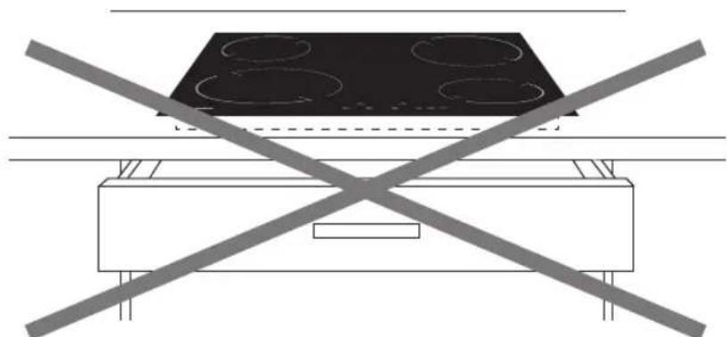 Diagram showing a stovetop on a box with two crossed diagonal lines crossing above, no text or symbols present.