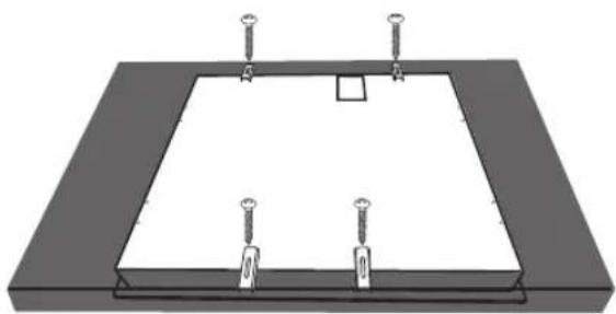 Pure diagram of a rectangular frame with three vertical pins and a central square, no text or symbols present.