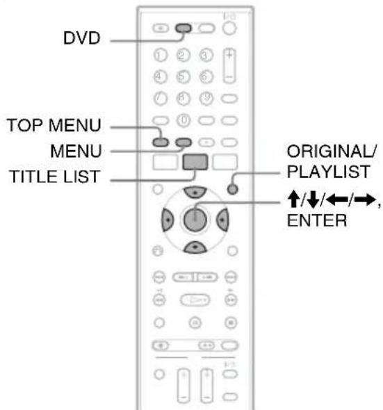 DVD TOP MENU MENU TITLE LIST ORIGINAL/ PLAYLIST ↑/↓/←/→, ENTER