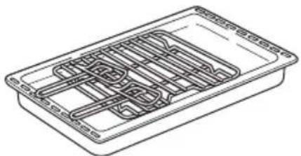 Technical line drawing of a rectangular tray with internal grid pattern (no text or symbols)