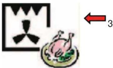 Diagram showing a stylized airplane and a roasted chicken on a plate, with a red arrow labeled '3' pointing left.