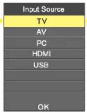Input Source TV AV PC HDMI USB OK