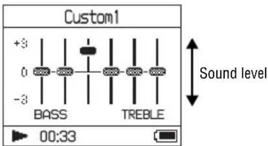 Custom1 +3 0 -3 BASS TREBLE Sound level 00:33