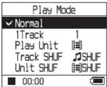 Play Mode ✓ Normal 1Track 1 Play Unit Track SHUF ⏻SHUF Unit SHUF ⏱SHUF 00:00