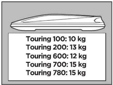 Touring 100: 10 kg Touring 200: 13 kg Touring 600: 12 kg Touring 700: 15 kg Touring 780: 15 kg